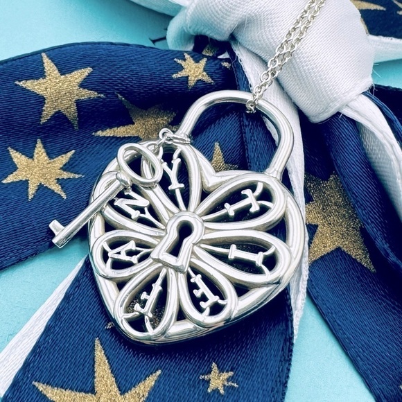 Tiffany & Co. Filigree Heart Lock Key Charm Necklace 18” with Packaging - Picture 1 of 9